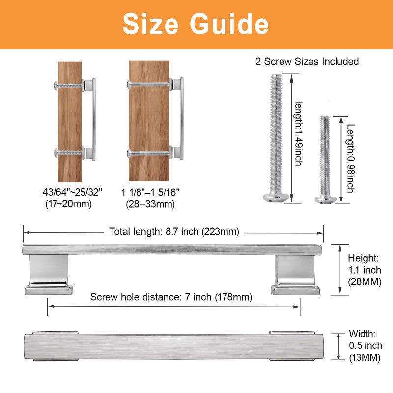 VEHCIL 20 Pack Brushed Nickel Cabinet Pulls 7 Inch(178mm) Kitchen Cabinet Handles  Drawer Pulls Handles for Kitchen Cabinets Hardware Cupboard Closet Bathroom Dresser  Solid Zinc Alloy - Image 4
